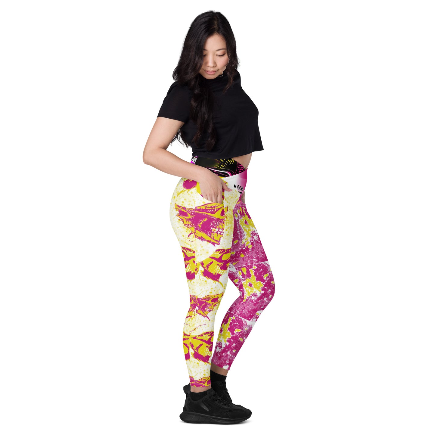 Baphomet Butterfly Skull Crossover leggings with pockets